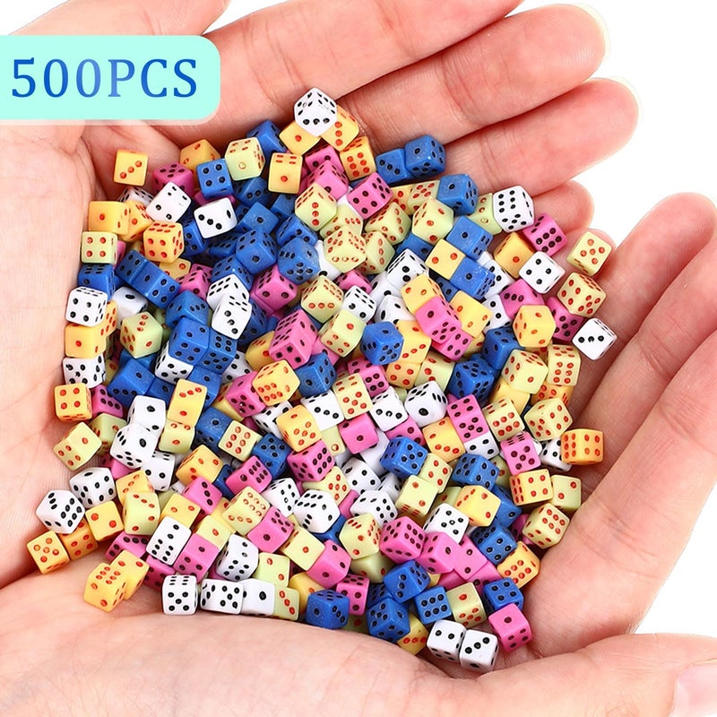 Poen 500 Pieces Mini Dice with Portable Plastic Box Casino Game 6 Sided Small Dice, 5mm Bulk Tiny Colored for Casino Night Parties Board Games Early Elementary Math Learning(Multicolored) - Image 2
